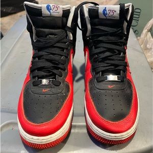 Size 8 men’s women size 9- Nike Force 1 High  '75th Anniversary Black/Chile...